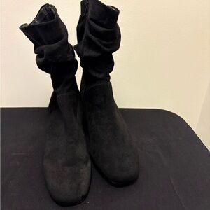 Lane Bryant Black Faux Suede Slouch Mid Calf Boots Block Heel Women’s Size 9W